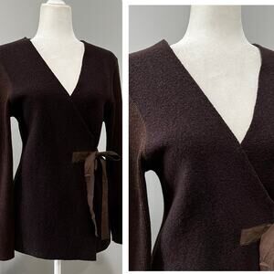 NEW Silvia Novelli Merino Wool Wrap Longline Classic Layering Sweater M NWOT
